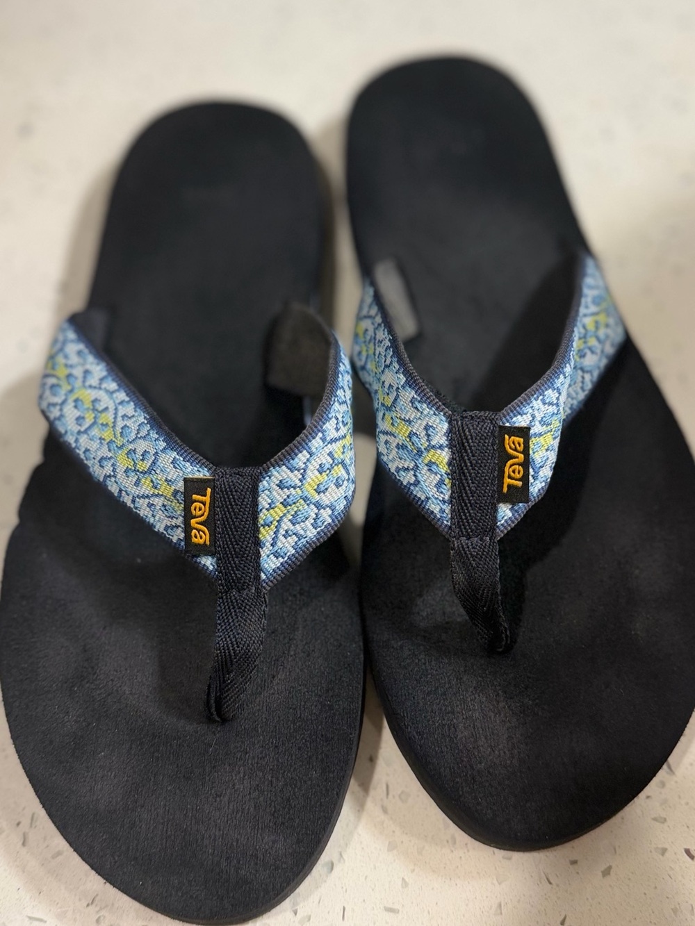 Teva Black Sandals with Blue Patterned Straps